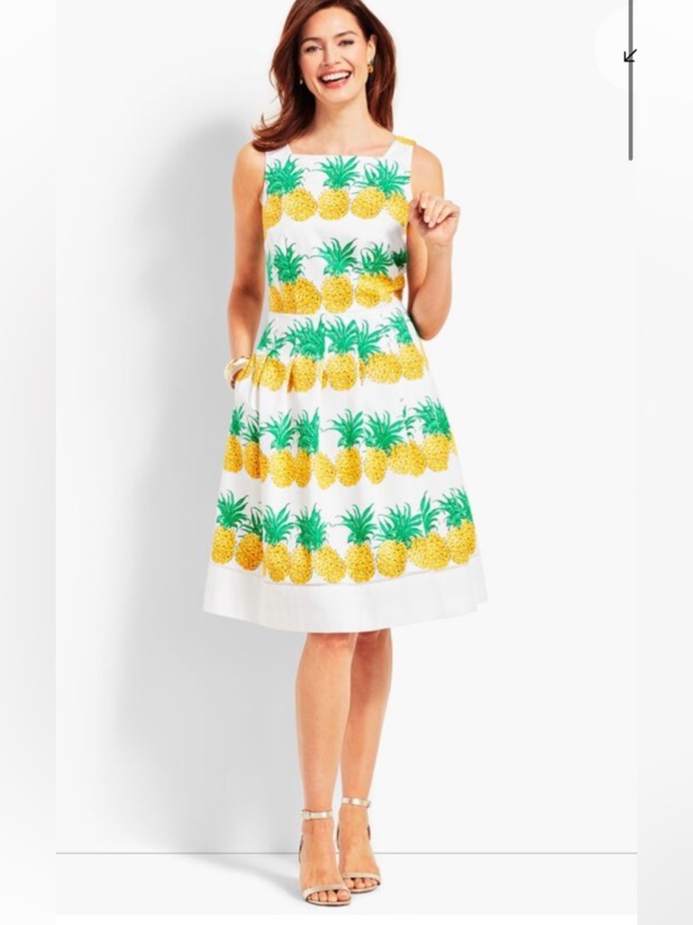 RSVP Talbots pineapple novelty print fit and flare sleeveless midi dress 14p